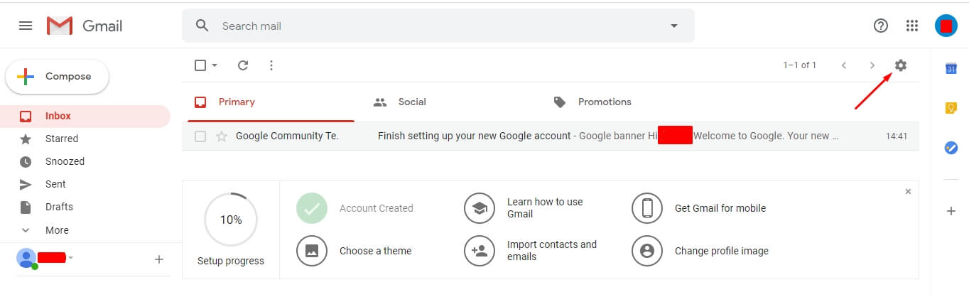 Opening settings of gmail
